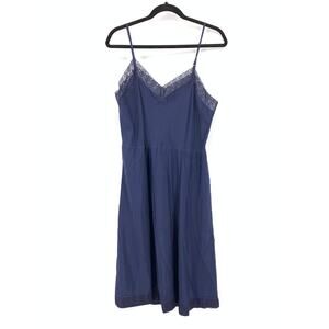 Mary Ely Vintage Navy Blue Lace Slip Sz L Chemise Lingerie V Neck Empire Waist